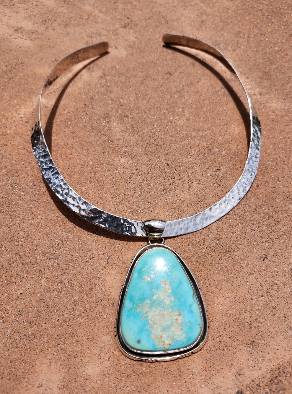Sterling Silver Navajo SIGNED Huge Turquoise Necklace - Picture 11 of 17